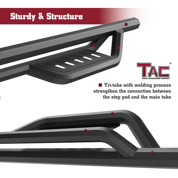 TAC Gen5 Running Boards Compatible with 2024-2025 Toyota Tacoma Double Cab (Incl. Hybrid Model)| 4"-Drop Side Steps Nerf Bars | Pickup Truck Off-Road Exterior Accessories | Fine Texture Black (2pcs)