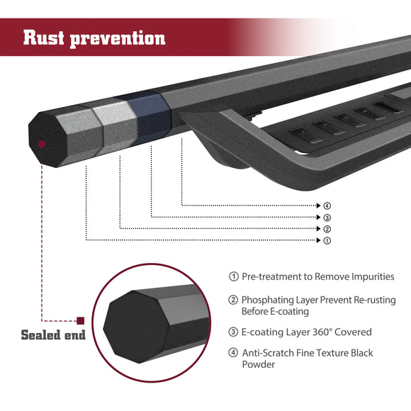 TAC Gen5 Running Boards Compatible with 2024-2025 Toyota Tacoma Double Cab (Incl. Hybrid Model)| 4"-Drop Side Steps Nerf Bars | Pickup Truck Off-Road Exterior Accessories | Fine Texture Black (2pcs)