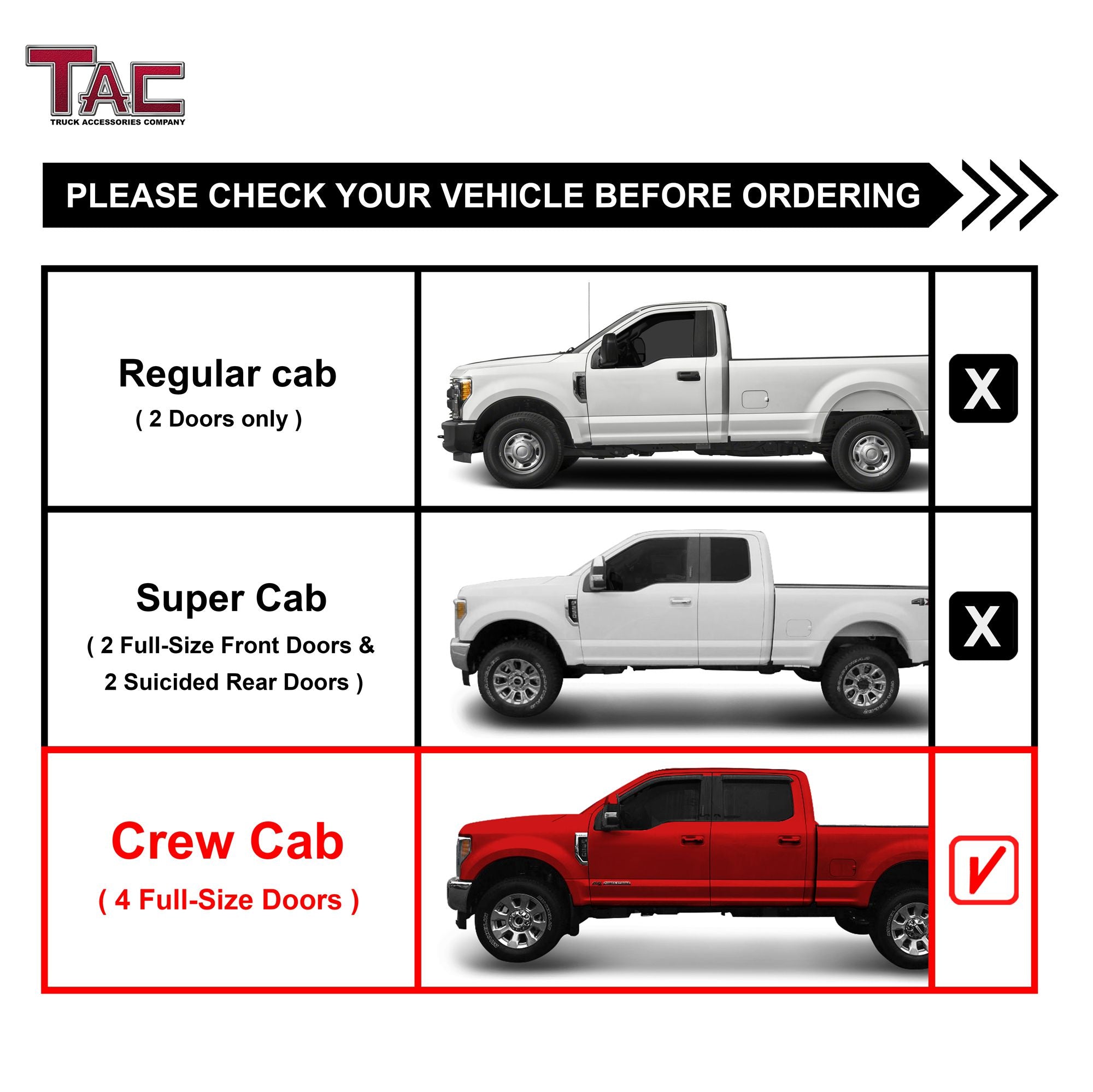 TAC 3" Gloss Black Side Steps Compatible with 1999-2016 Ford F250/ F350/ F450/ F550 Super Duty Crew Cab| Running Boards| Side Bars| Step Rails| Nerf Bars| Rocker Slider| Pickup Truck Accessories (2 PCS)