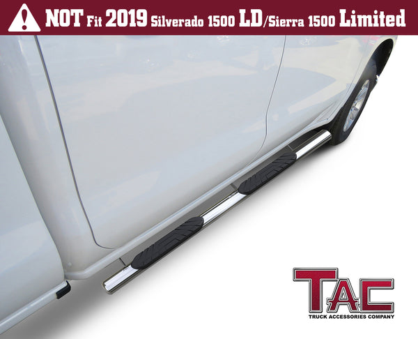 TAC Stainless Steel 4" Side Steps for 2019-2024 Chevy Silverado/GMC Sierra 1500 | 2020-2023 Chevy Silverado/GMC Sierra 2500/3500 Double Cab Truck | Running Boards | Nerf Bars | Side Bars