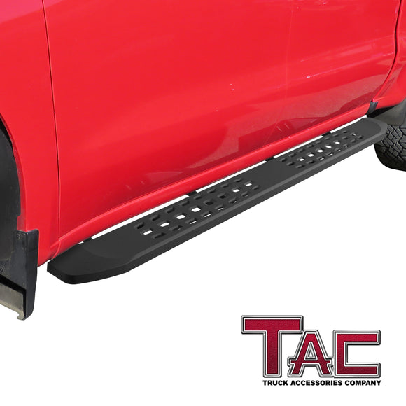TAC Fine Texture Frigate Running Boards for 2019-2025 Chevy Silverado/GMC Sierra 1500 | 2020-2025 Silverado/Sierra 2500/3500 HD Crew Cab Truck | Side Steps | Nerf Bars | Side Bars