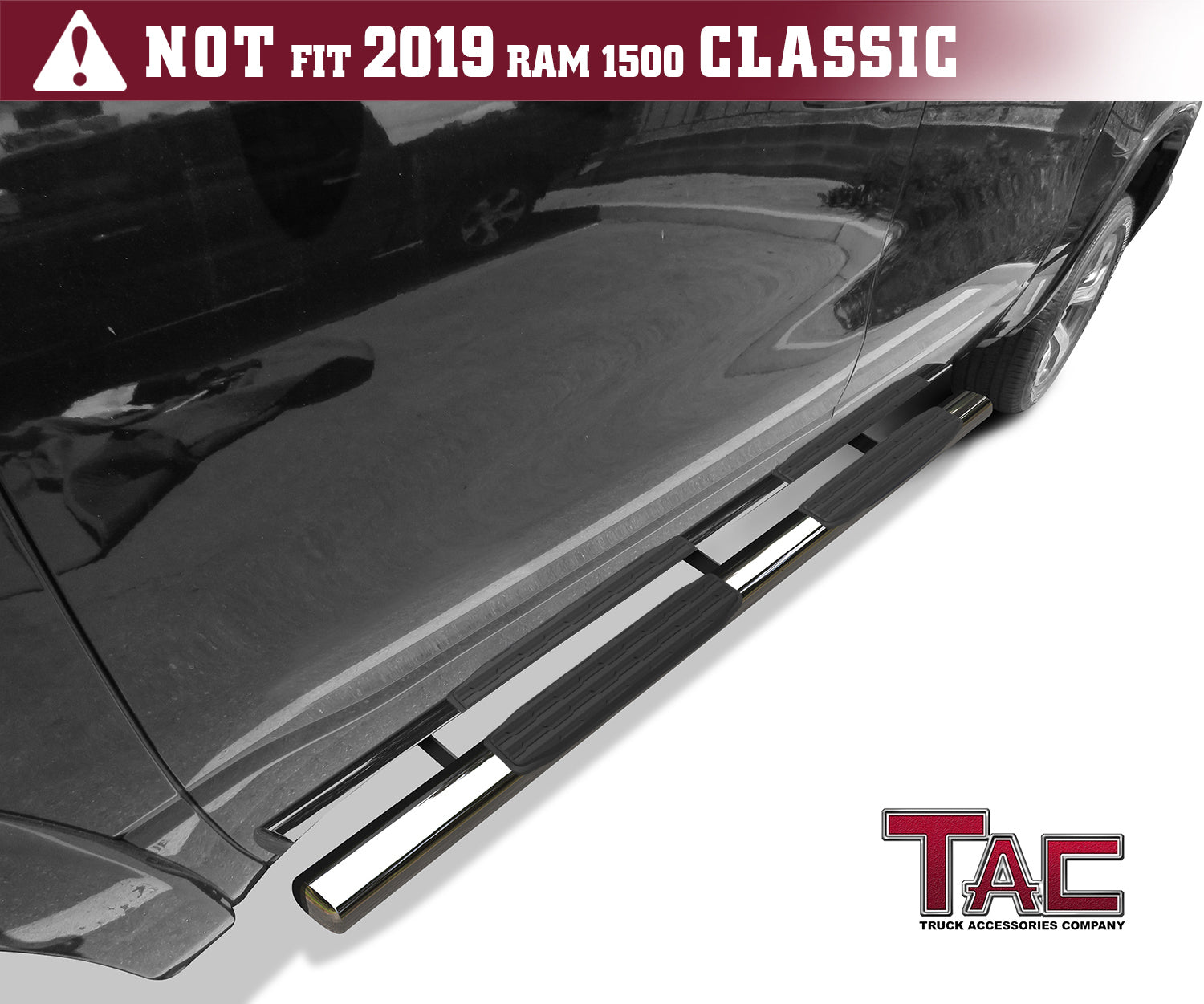TAC Stainless Steel 5" Oval Straight Side Steps For 2019-2025 Dodge Ram 1500 Crew Cab (Excl. 19-24 RAM 1500 Classic) | Running Boards | Nerf Bar | Side Bar - 0