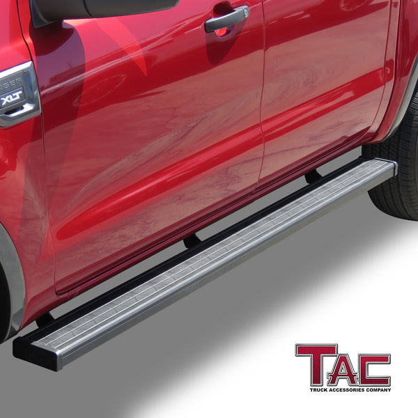 TAC Spear Running Boards Compatible with 2019-2024 Ford Ranger SuperCrew Cab 6" Side Step Rail Nerf Bar Truck Accessories Aluminum Texture Black Width Body and Soft top Lightweight 2Pcs