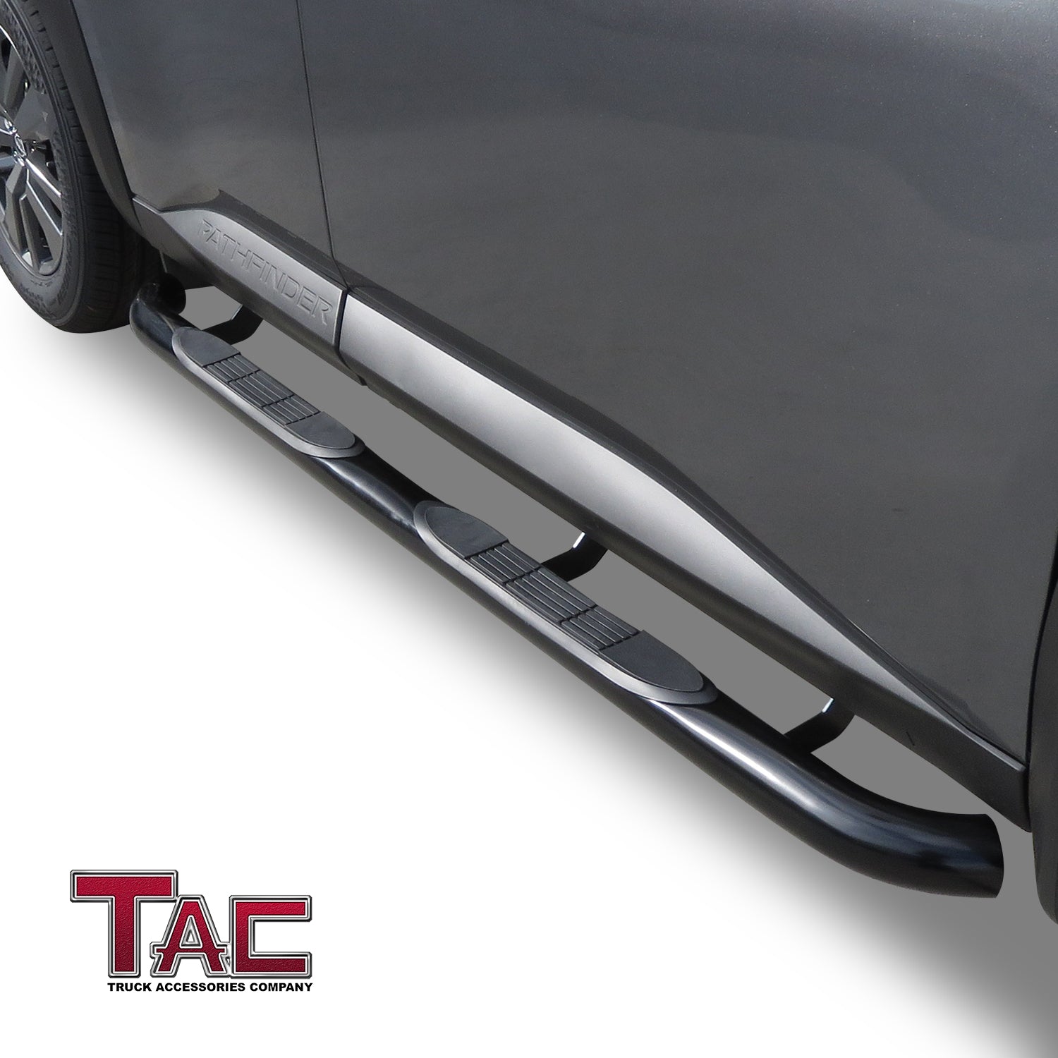 TAC 3" Gloss Black Side Steps Compatible with 2022-2025 Nissan Pathfinder(Incl. Models with Exterior Ground Lighting/Welcome Lighting)| Running Boards| Side Bars| Step Rails| Nerf Bars| Rocker Slider| SUV Accessories (2 PCS) - 0