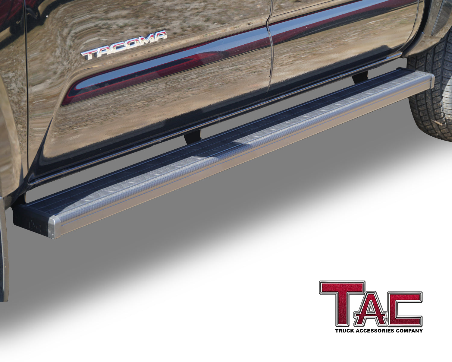 TAC Spear Running Boards Compatible with 2005-2023 Toyota Tacoma Double Cab Pickup 6" Side Step Rail Nerf Bar Truck Accessories Aluminum Texture Black Width Body and Soft top Lightweight 2Pcs - 0