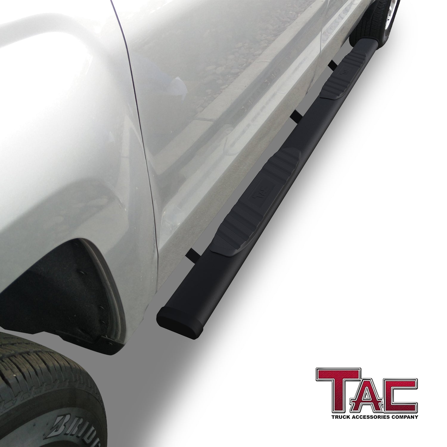 TAC Arrow Side Steps Running Boards Compatible with 2007-2018 Chevy Silverado/GMC Sierra 1500 | 2007-2019 2500/3500 Heavy Duty Crew Cab Truck 5"ì Aluminum Texture Black Step Rails Nerf Bars - 0