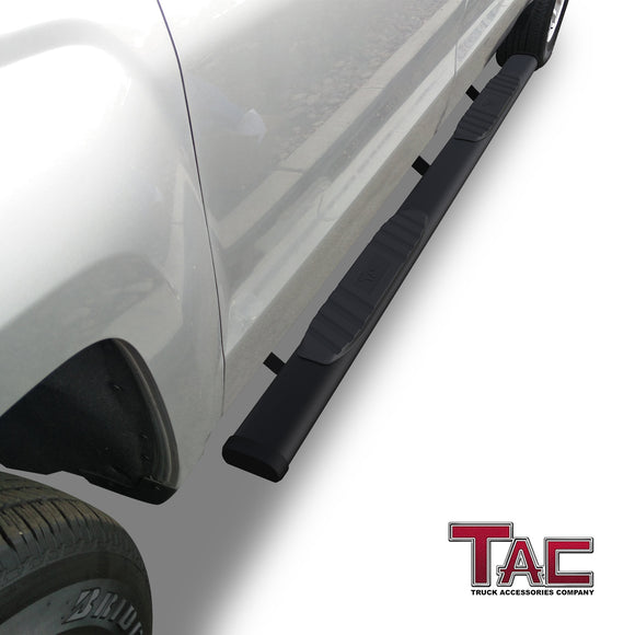 TAC Arrow Side Steps Running Boards Compatible with 2007-2018 Chevy Silverado/GMC Sierra 1500 Crew Cab| 2007-2019 2500/3500 Heavy Duty Crew Cab Truck 5"ì Aluminum Texture Black Step Rails Nerf Bars