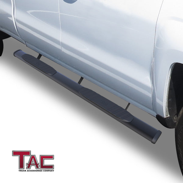 TAC Arrow Side Steps Running Boards Compatible with 2007-2018 Chevy Silverado/GMC Sierra 1500 | 2007-2019 2500/3500 Extended/Double Cab Truck Pickup 5” Aluminum Texture Black Step Rails Nerf Bars