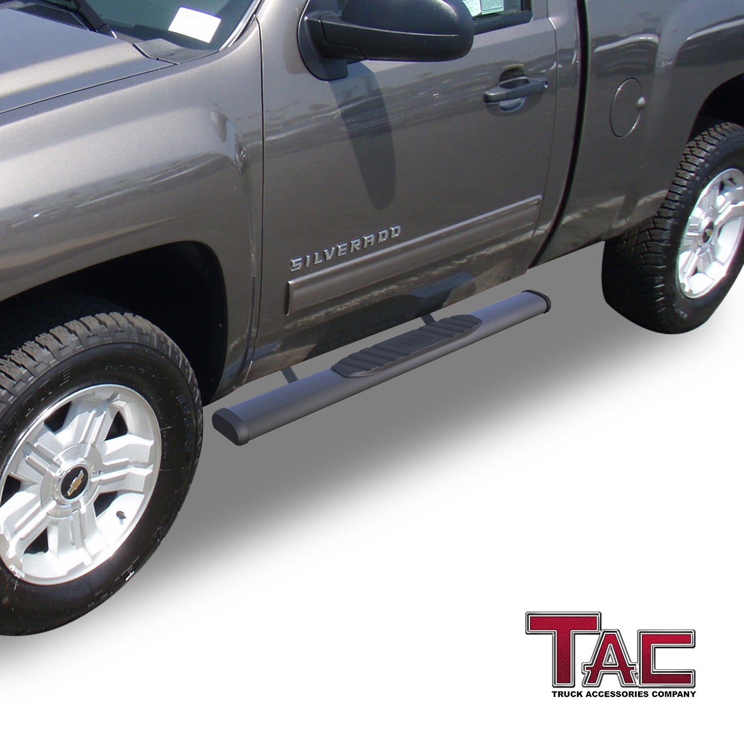 TAC Arrow Side Steps Running Boards Compatible with 2007-2018 Chevy Silverado/GMC Sierra 1500 | 2007-2019 2500/3500 Heavy Duty Regular Cab Truck Pickup 5" Aluminum Texture Black Step Rails Nerf Bars - 0