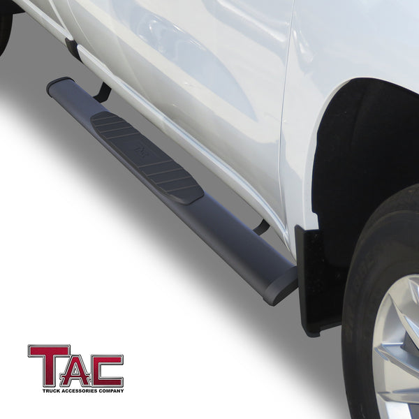 TAC Arrow Side Steps Running Boards Compatible with 2019-2024 Chevy Silverado/GMC Sierra 1500 | 2020-2023 2500/3500 Heavy Duty Regular Cab Truck Pickup 5” Aluminum Texture Black Step Rails Nerf Bars