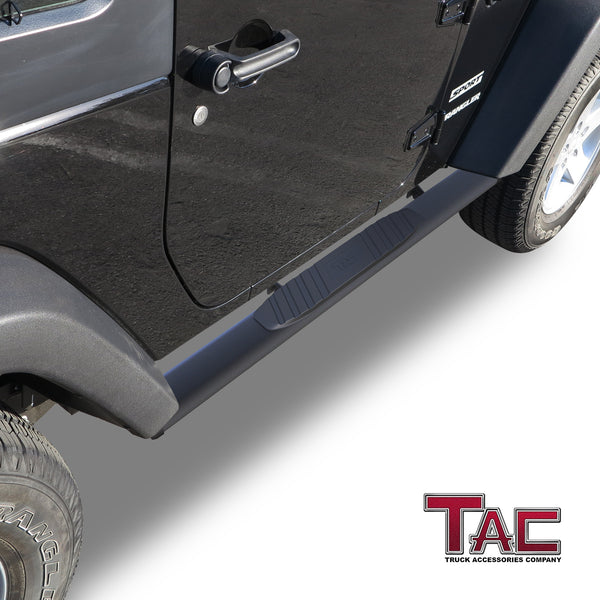 TAC Arrow Side Steps Running Boards Compatible with 2007-2018 Jeep Wrangler JK 2 Door SUV 5” Aluminum Texture Black Step Rails Nerf Bars Lightweight Off Road Accessories 2Pcs