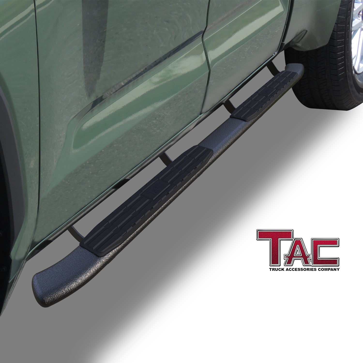TAC Side Steps Running Boards Fit 2022-2025 Toyota Tundra Double Cab Truck Pickup 4.25" Oval Bend Texture Black Side Bars Nerf Bars (Texture Powder Coating Brackets) - 0