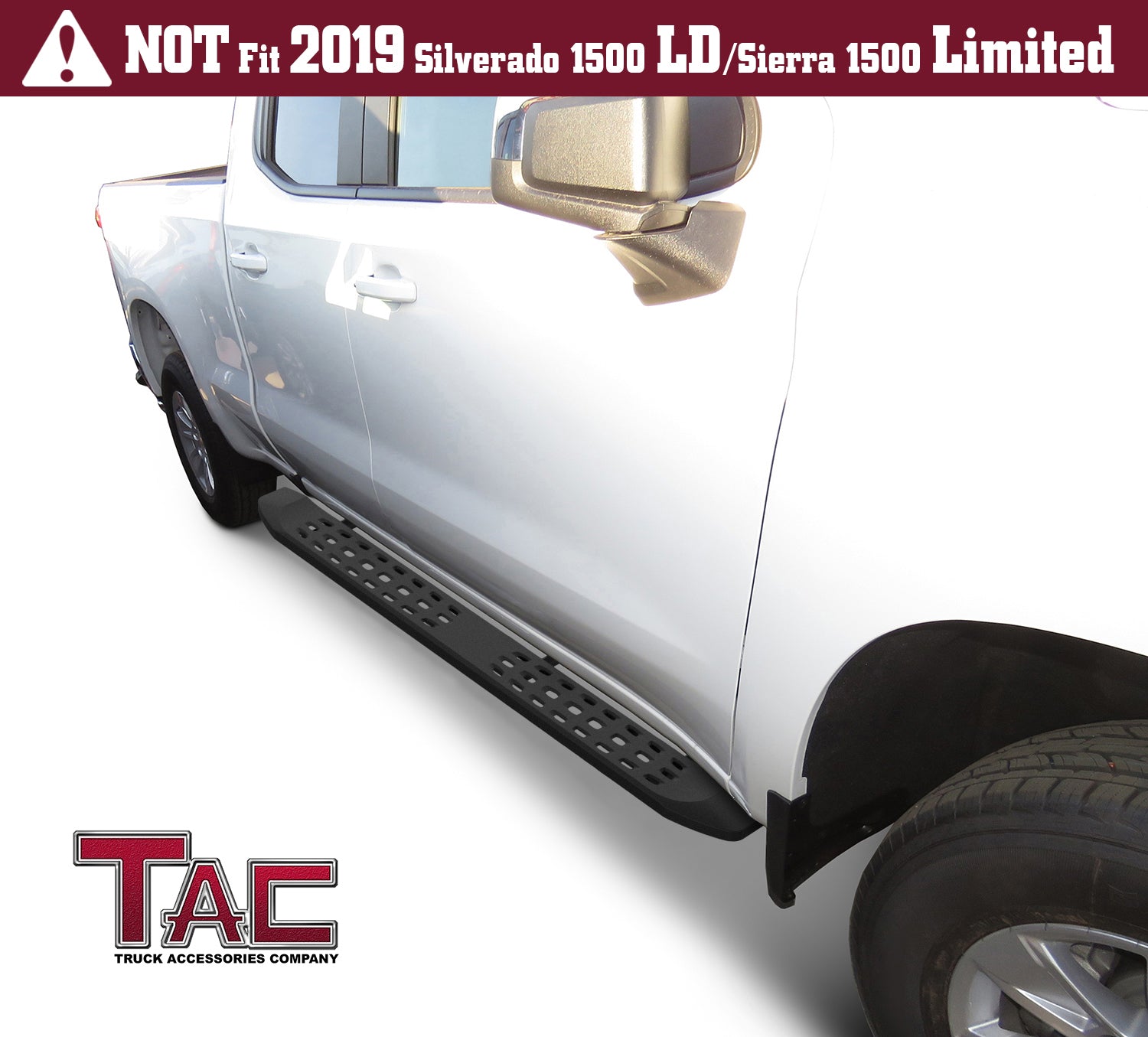 TAC Fine Texture Frigate Running Boards for 2019-2024 Chevy Silverado/GMC Sierra 1500 | 2020-2024 Silverado/Sierra 2500/3500 HD Double Cab Truck | Side Steps | Nerf Bars | Side Bars - 0