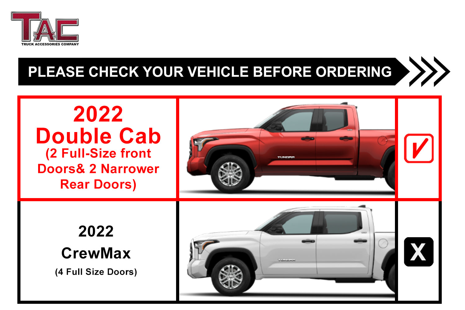 TAC 3" Stainless Steel Side Steps Compatible with 2022-2025 Toyota Tundra Double Cab| Running Boards| Side Bars| Step Rails| Nerf Bars| Rocker Slider| Pickup Truck Accessories (2 PCS)