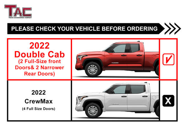 TAC Side Steps Running Boards Compatible with 2022-2023 Toyota Tundra Double Cab 3” Stainless Steel Side Bars Nerf Bars Off Road Accessories 2pcs