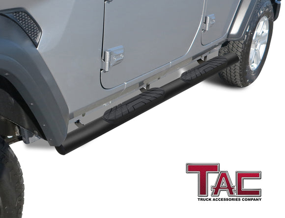 TAC Fine Texture Black 4" Side Steps for 2018-2025 Jeep Wrangler JL 4 Door SUV | 2021-2025 Wrangler JL 4xe | Running Boards | Nerf Bars | Side Bars