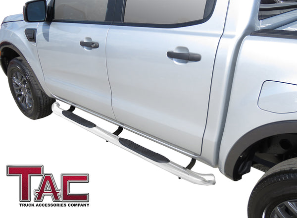 TAC Stainless Steel 3" Side Steps for 2019-2024 Ford Ranger SuperCrew Cab Truck | Running Boards | Nerf Bars | Side Bars