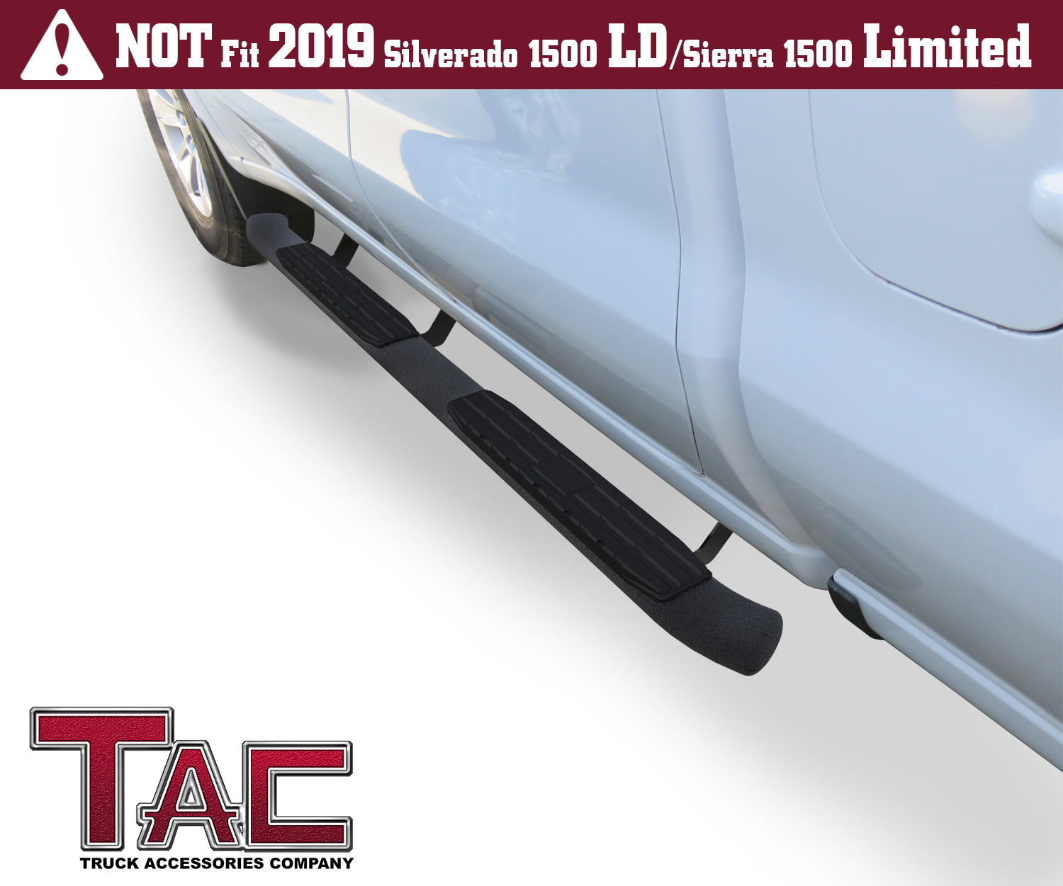 TAC Heavy Texture Black PNC Side Steps For 2019-2025 Chevy Silverado/GMC Sierra 1500 | 2020-2025 Chevy Silverado/GMC Sierra 2500/3500 Double Cab | Running Boards | Nerf Bars | Side Bars - 0