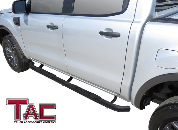 TAC Heavy Texture Black 3" Side Steps For 2019-2024 Ford Ranger SuperCrew Cab Truck | Running Boards | Nerf Bars | Side Bars