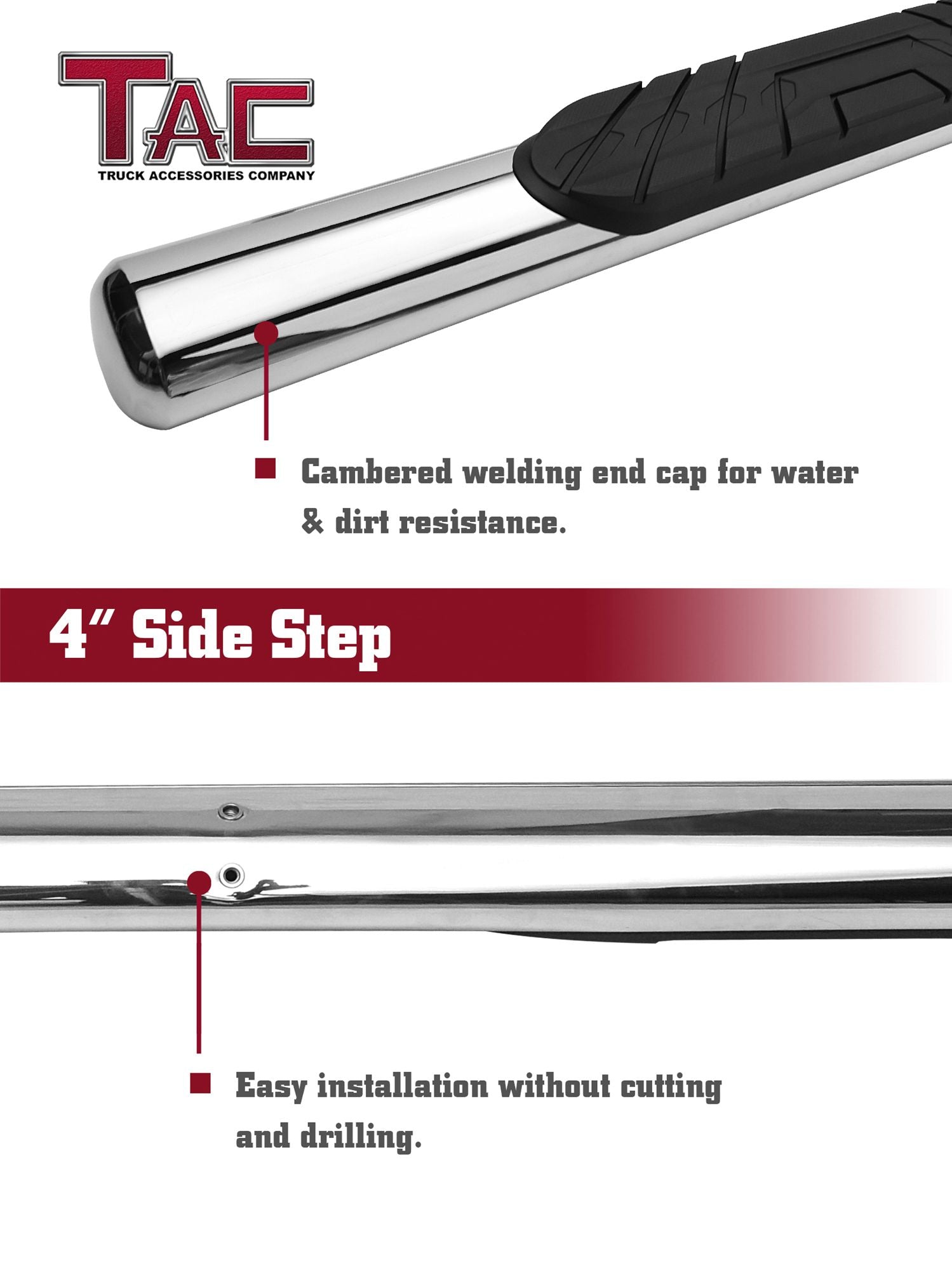 TAC Stainless Steel 4" Side Steps for 2002-2008 Dodge Ram 1500 Quad Cab / 2003-2009 Dodge Ram 2500/3500 Quad Cab Truck | Running Boards | Nerf Bar | Side Bar