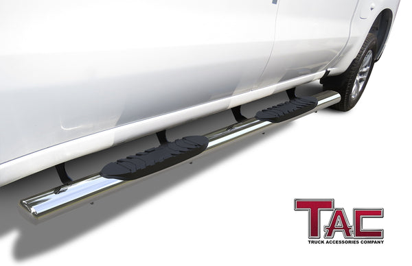 TAC Stainless Steel 5" Oval Straight Side Steps For 2001-2014 Chevy Silverado/GMC Sierra 1500/2500/3500 Crew Cab | Running Boards | Nerf Bar | Side Bar
