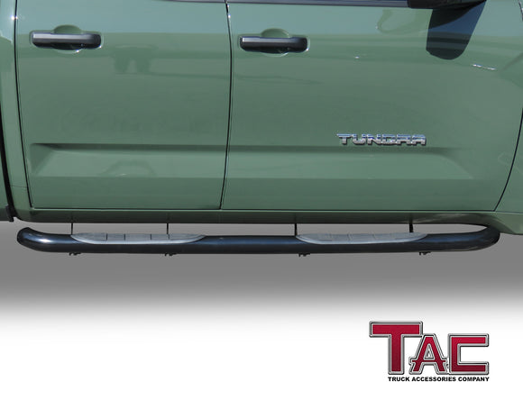 TAC 3" Gloss Black Side Steps Compatible with 2022-2025 Toyota Tundra Double Cab| Running Boards| Side Bars| Step Rails| Nerf Bars| Rocker Slider| Pickup Truck Accessories (2 PCS)