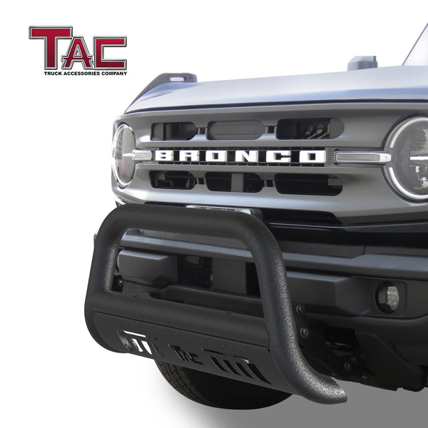 TAC Bull Bar Compatible with 2021-2024 Ford Bronco SUV 3” Black Front Bumper Grille Guard Brush Guard Off Road Accessories