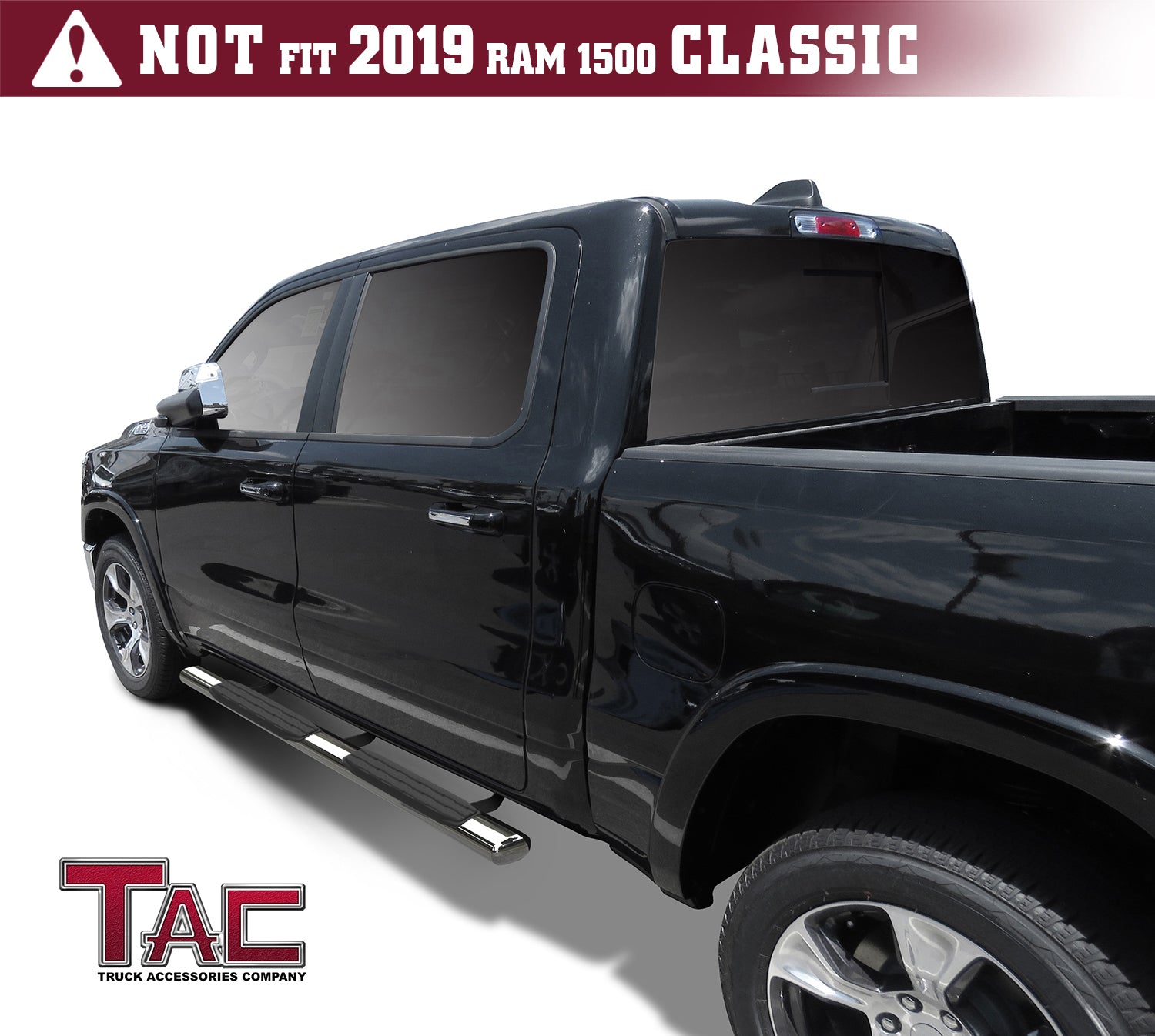 TAC Stainless Steel 5" Oval Straight Side Steps For 2019-2025 Dodge Ram 1500 Crew Cab (Excl. 19-24 RAM 1500 Classic) | Running Boards | Nerf Bar | Side Bar