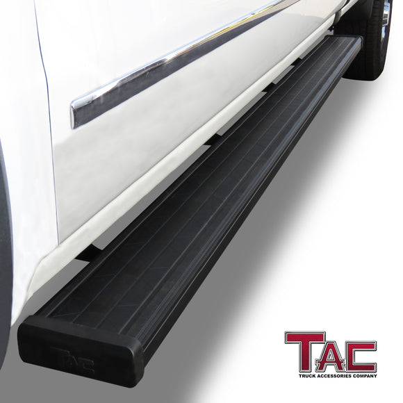 TAC Spear Running Boards Compatible with 2007-2018 Chevy Silverado/GMC Sierra 1500 | 2007-2019 2500/3500 Crew Cab 6" Side Step Rail Nerf Bar Truck Accessories Aluminum Texture Black Width Lightweight