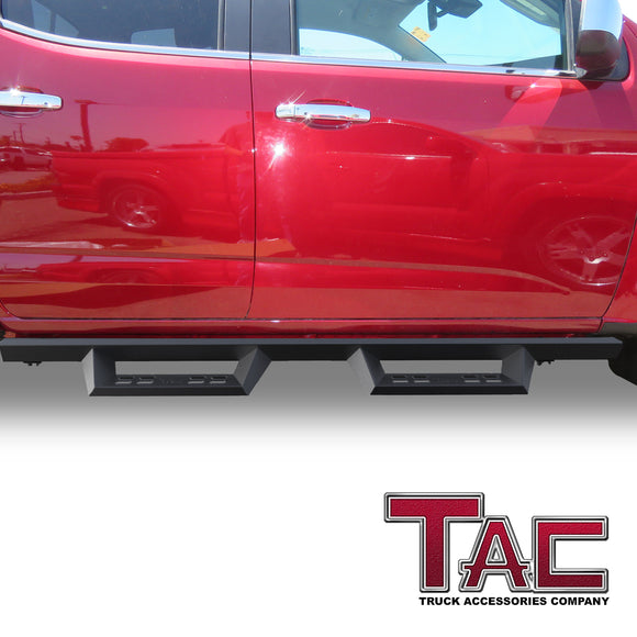 TAC Sniper Running Boards Compatible with 2015-2025 Chevy Colorado/GMC Canyon Crew Cab Truck Pickup 4" Drop Fine Texture Black Side Steps Nerf Bars Rock Slider Armor Off-Road Accessories (2pcs)