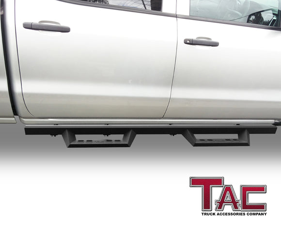 TAC Sniper Running Boards Fit 2007-2018 Chevy Silverado/GMC Sierra 1500 | 2007-2019 2500/3500 Crew Cab Truck Pickup 4" Fine Texture Black Side Steps Nerf Bars 2pcs