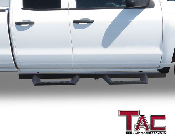 TAC Sniper Running Boards Fit 2007-2018 Chevy Silverado/GMC Sierra 1500 | 2007-2019 2500/3500 Extended/Double Cab (Incl. 2019 Silverado 1500 LD/Sierra 1500 Limited) Truck Pickup 4" Black Side Steps Nerf Bars 2pcs