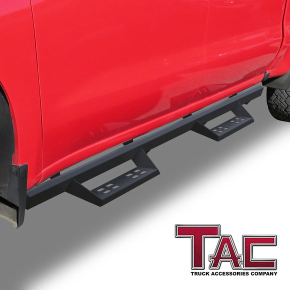 TAC Sniper Running Boards Compatible with 2019-2025 Chevy Silverado/GMC Sierra 1500 | 2020-2025 2500/3500 Crew Cab Truck Pickup 4" Drop Fine Texture Black Side Steps Nerf Bars Accessories (2pcs)
