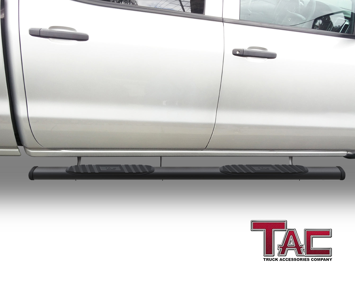 TAC Arrow Side Steps Running Boards Compatible with 2007-2018 Chevy Silverado/GMC Sierra 1500 | 2007-2019 2500/3500 Heavy Duty Crew Cab Truck 5"ì Aluminum Texture Black Step Rails Nerf Bars