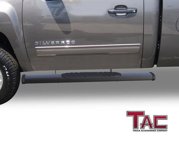 TAC Arrow Side Steps Running Boards Compatible with 2007-2018 Chevy Silverado/GMC Sierra 1500 | 2007-2019 2500/3500 Heavy Duty Regular Cab Truck Pickup 5" Aluminum Texture Black Step Rails Nerf Bars