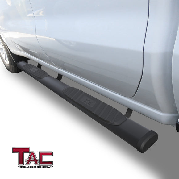 TAC Arrow Side Steps Running Boards Compatible with 2019-2025 Chevy Silverado/GMC Sierra 1500 | 2020-2025 2500/3500 Heavy Duty Double Cab Truck 5" Aluminum Texture Black Step Rails Nerf Bars