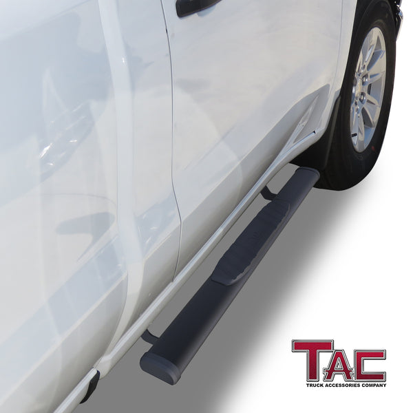 TAC Arrow Side Steps Running Boards Compatible with 2019-2023 Chevy Silverado/GMC Sierra 1500 | 2020-2024 2500/3500 Heavy Duty Regular Cab Truck Pickup 5” Aluminum Texture Black Step Rails Nerf Bars