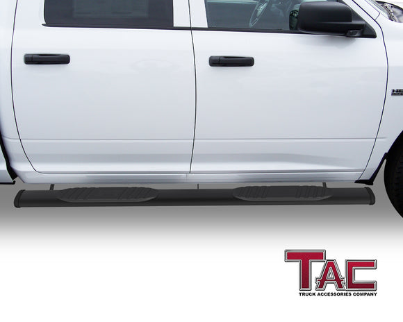 TAC Arrow Side Steps Running Boards Compatible with 2009-2018 Ram 1500 Crew Cab(Incl. 2019-2024 Ram 1500 Classic)|2010-2025 Ram 2500/3500/4500/5500 Crew Cab(Incl. Chassis Cab Diesel models) Truck 5" Aluminum Texture Black Step Rails Nerf Bars