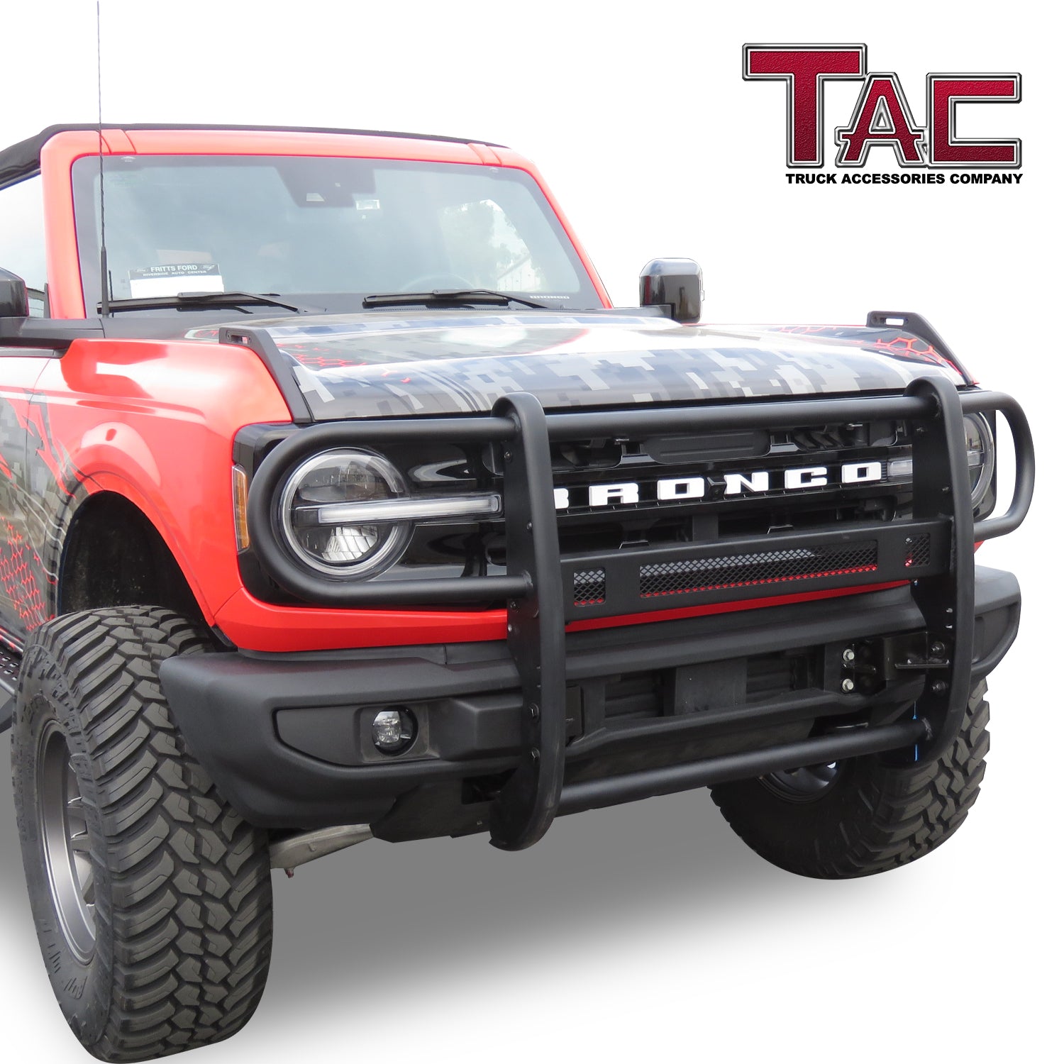 TAC Grill Guard Compatible with 2021-2025 Ford Bronco SUV Front Runner Guard BLK Brush Nudge Push Bull Bar