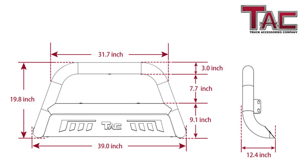 TAC Heavy Texture Black 3" Bull Bar For 2019-2023 Dodge Ram 1500 (Excl. Rebel & TRX Trim, 2019-2023 RAM 1500 Classic and 2020-2022 Ram 1500 Diesel Models) Front Bumper Brush Grille Guard Nudge Bar