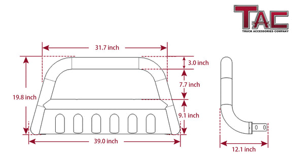 TAC Stainless Steel 3" Bull Bar For 2004-2026 Ford F150(Excl. Heritage edition/all Ford F150 Raptor models/2020-2022 Diesel models)|2022-2026 Ford F150 Lightning EV|2003-2017 Ford Expedition SUV Front Bumper Brush Grille Guard Nudge Bar Stainless Steel