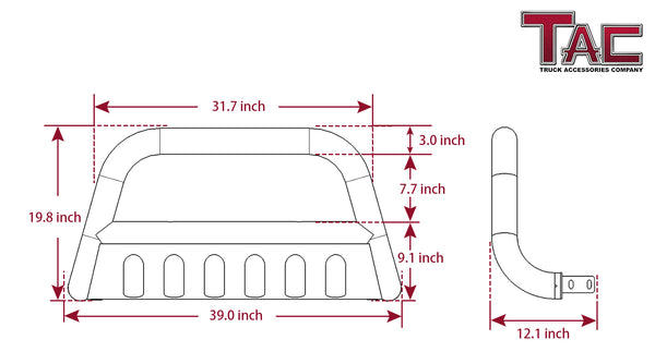 TAC Stainless Steel 3" Bull Bar For 2004-2023 Ford F150 | 2022-2023 F150 Lightning EV (Excl. Heritage Edition and all F150 Raptor Models/2020-2022 Diesel models ) Truck/ 2003-2017 Ford Expedition SUV Front Bumper Brush Grille Guard Nudge Bar