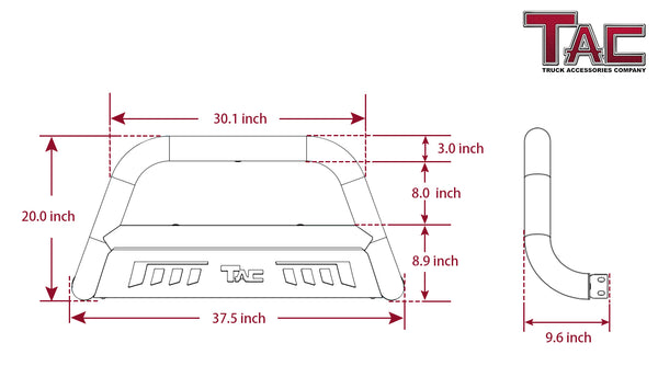 TAC Heavy Texture Black 3" Bull Bar for 2019-2023 Ford Ranger Pickup Truck Front Bumper Brush Grille Guard Nudge Bar