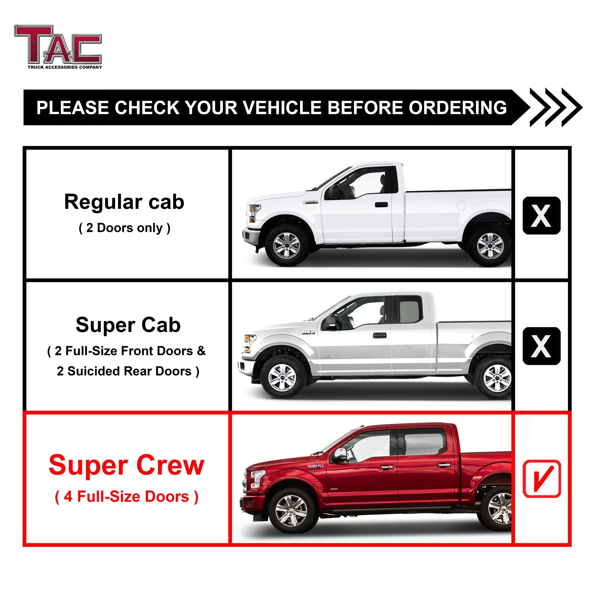 TAC Sidewinder Running Boards Fit 2015-2025 Ford F150 & 2022-2025 F150 Lightning EV SuperCrew Cab | 2017-2025 F250/350/450/550 Super Duty Crew Cab Truck 4" Drop Fine Texture Black Side Steps Nerf Bars Rock Slider Armor Accessories