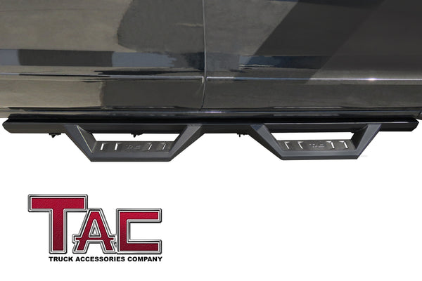 TAC Sidewinder Running Boards Fit Chevy Silverado/GMC Sierra 2007-2018 1500 | 2007-2019 2500/3500 Crew Cab 4” Drop Fine Texture Black Side Steps Nerf Bars Rock Slider Armor Off-Road Accessories (2pcs)