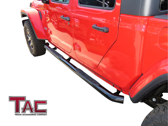 TAC 3" Gloss Black Side Steps Compatible with 2020-2025 Jeep Gladiator JT | Running Boards| Side Bars| Step Rails| Nerf Bars| Rocker Slider| Pickup Truck Accessories (2 PCS)