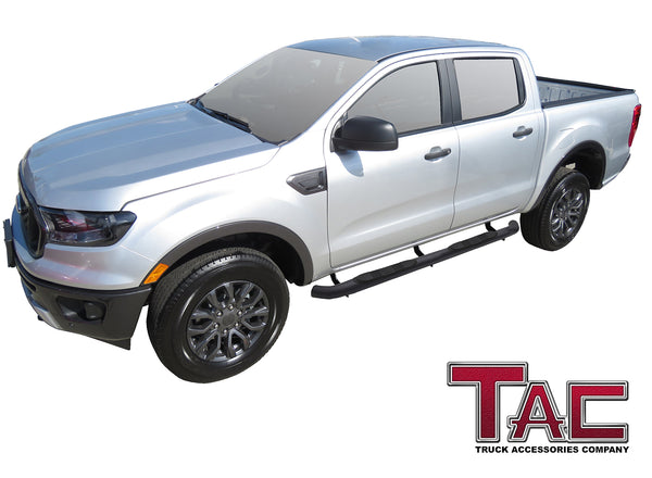 TAC Heavy Texture Black 3" Side Steps For 2019-2024 Ford Ranger SuperCrew Cab Truck | Running Boards | Nerf Bars | Side Bars