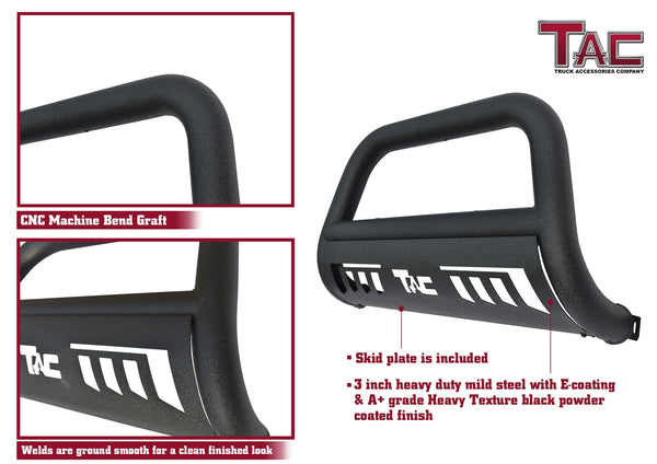 TAC Heavy Texture Black 3" Bull Bar For 2016-2023 Toyota Tacoma Pickup Truck Front Bumper Brush Grille Guard Nudge Bar