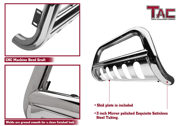 TAC Stainless Steel 3" Bull Bar For 2004-2026 Ford F150(Excl. Heritage edition/all Ford F150 Raptor models/2020-2022 Diesel models)|2022-2026 Ford F150 Lightning EV|2003-2017 Ford Expedition SUV Front Bumper Brush Grille Guard Nudge Bar Stainless Steel