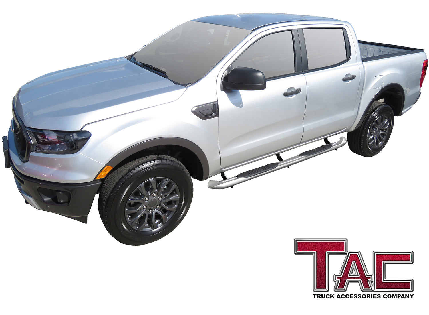 TAC 3" Stainless Steel Side Steps Compatible with 2019-2023 Ford Ranger SuperCrew Cab| Running Boards| Side Bars| Step Rails| Nerf Bars| Rocker Slider| Pickup Truck Accessories (2 PCS)